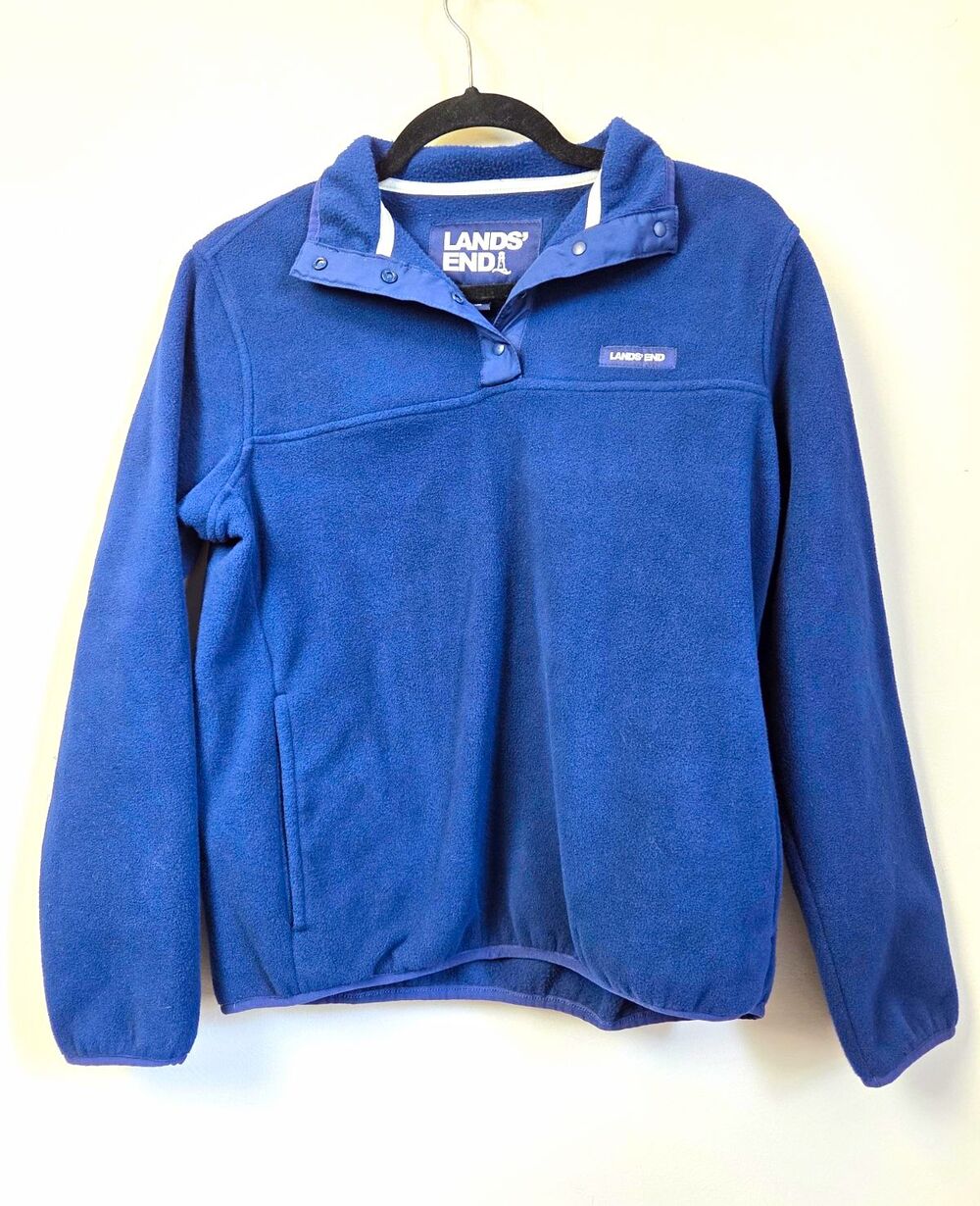 Lands’ End Navy Blue Snap Neck Fleece Pullover Petite S
